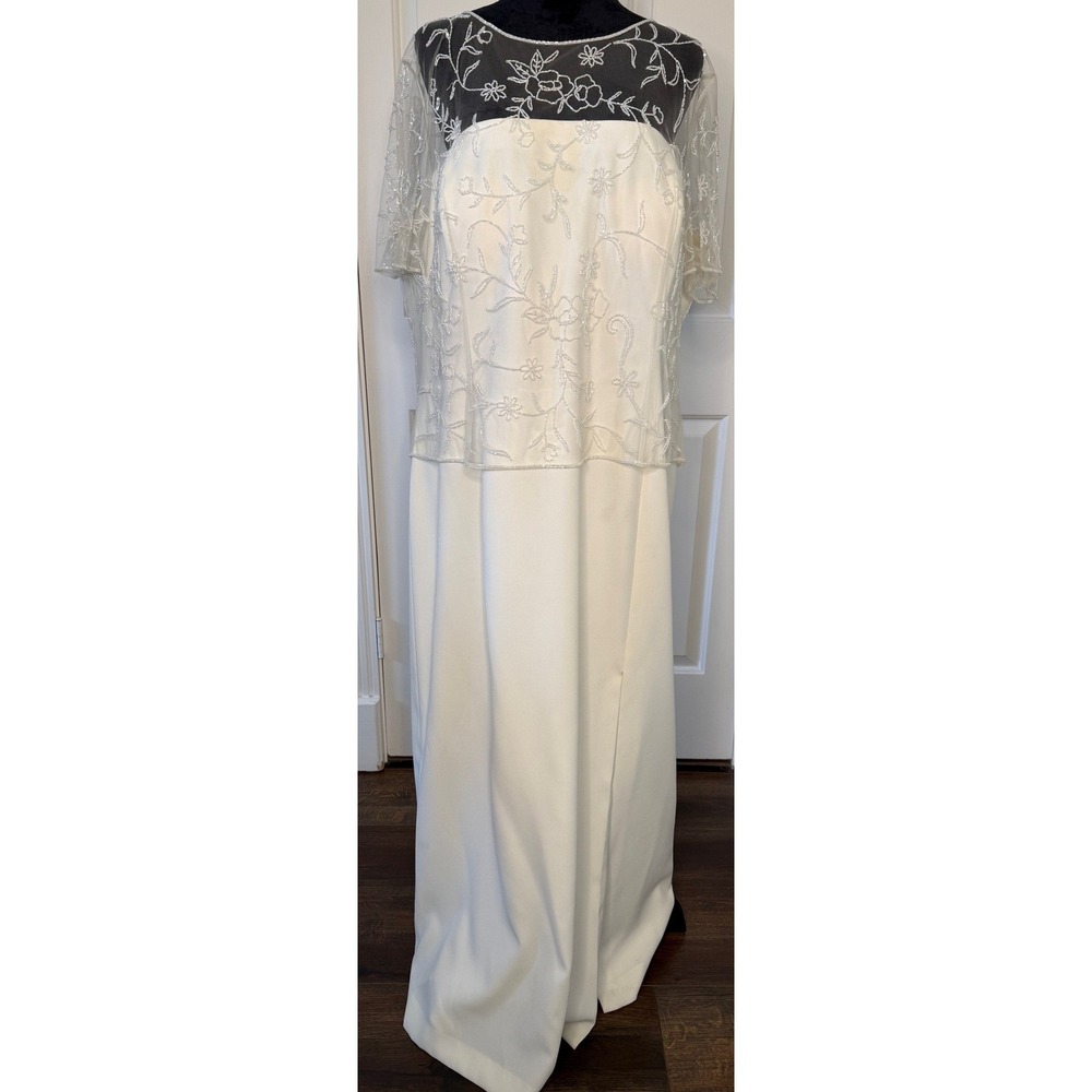 Michaelangelo White Beaded Mesh Overlay Formal or Wedding Gown Dress Size 24